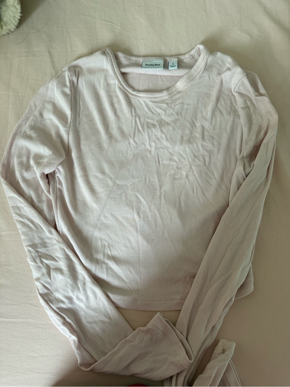 Aritzia Sunday Best Light Pink Ribbed Long Sleeve Top